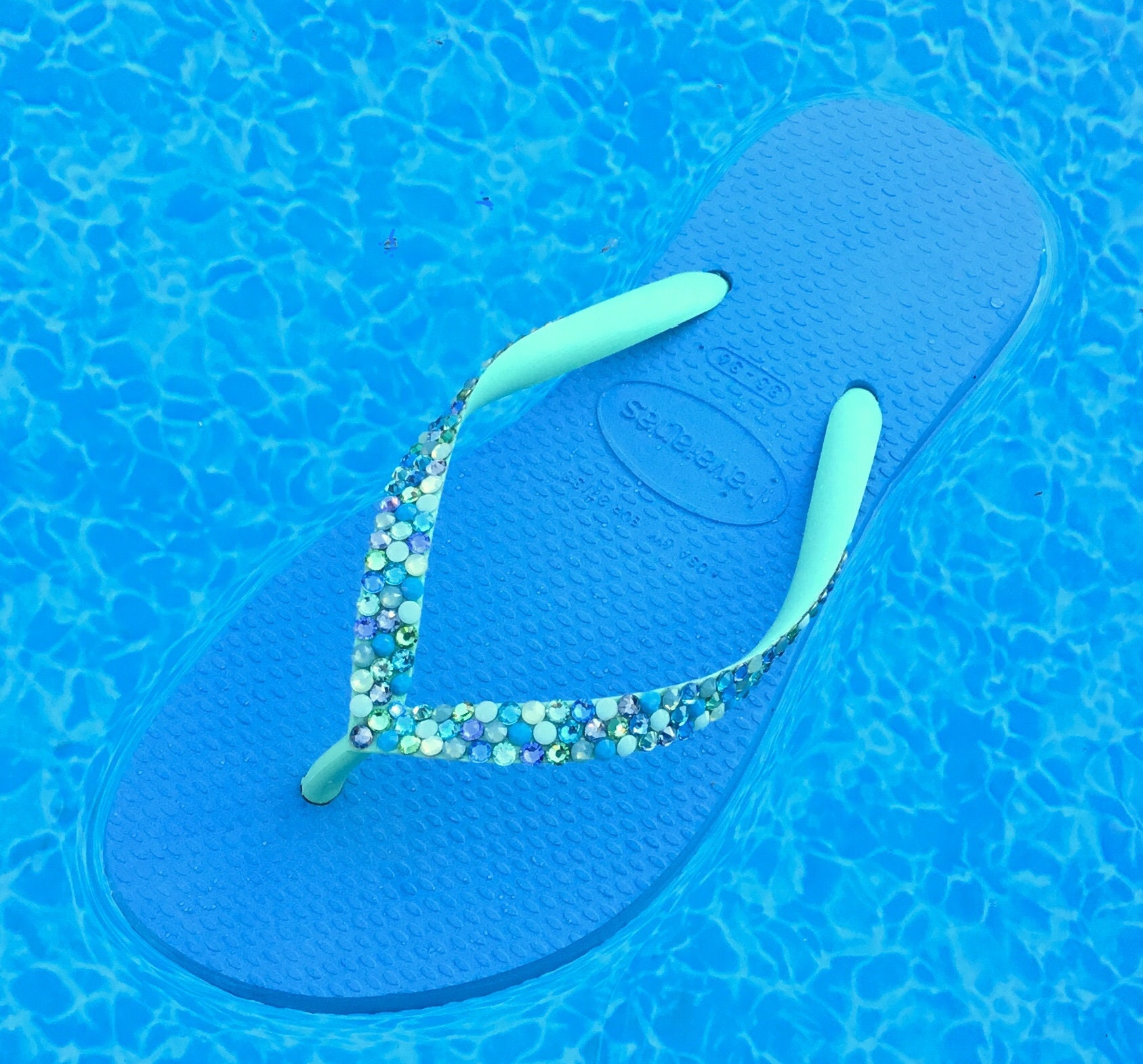flip flops with turquoise stones