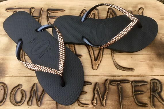 havaianas slim swarovski crystal flip flops in rose gold