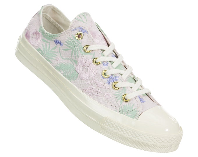 Floral Converse 70s Low W US 8 White Ivory Embroidery Flower w/ Swarovski Crystal Rhinestones Chuck Taylor All Star Wedding Sneakers Shoes