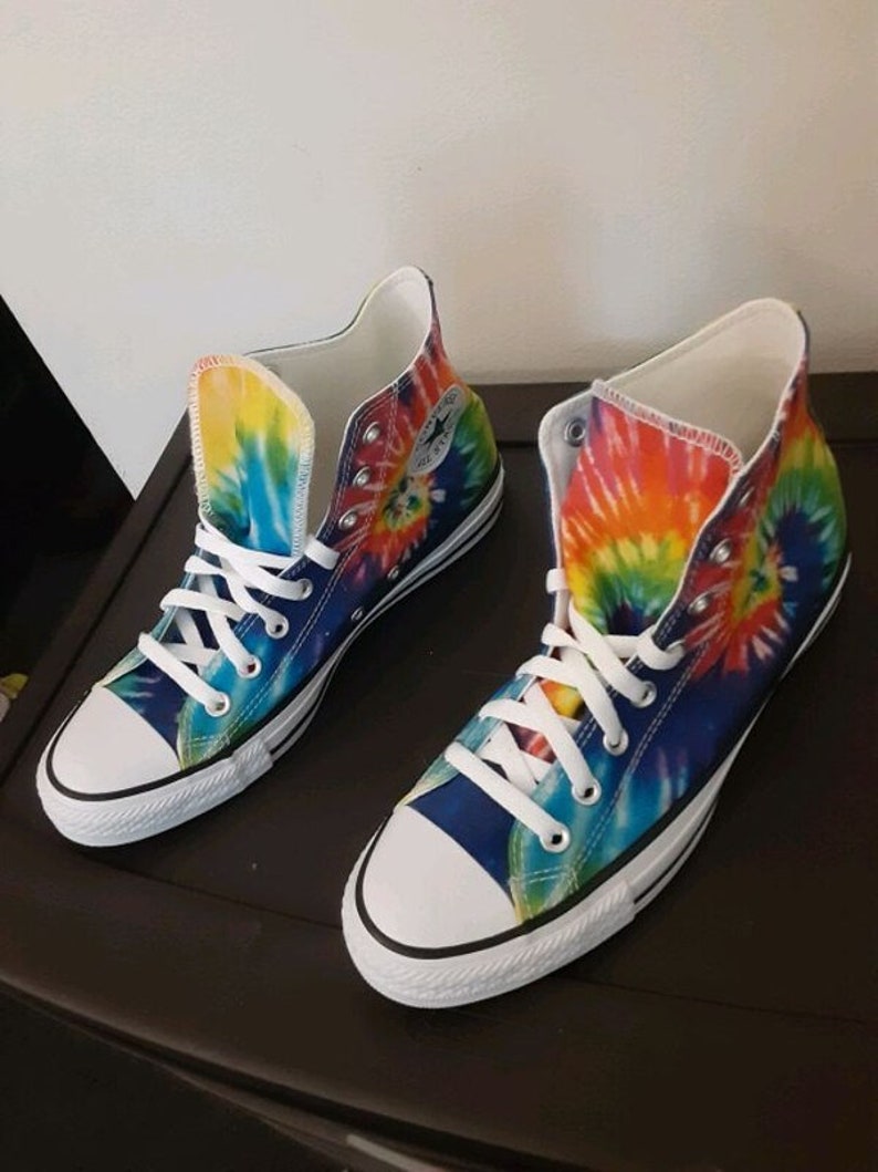 Tie Dye Converse High Tops Canvas Rainbow Custom Kicks w/ | Etsy