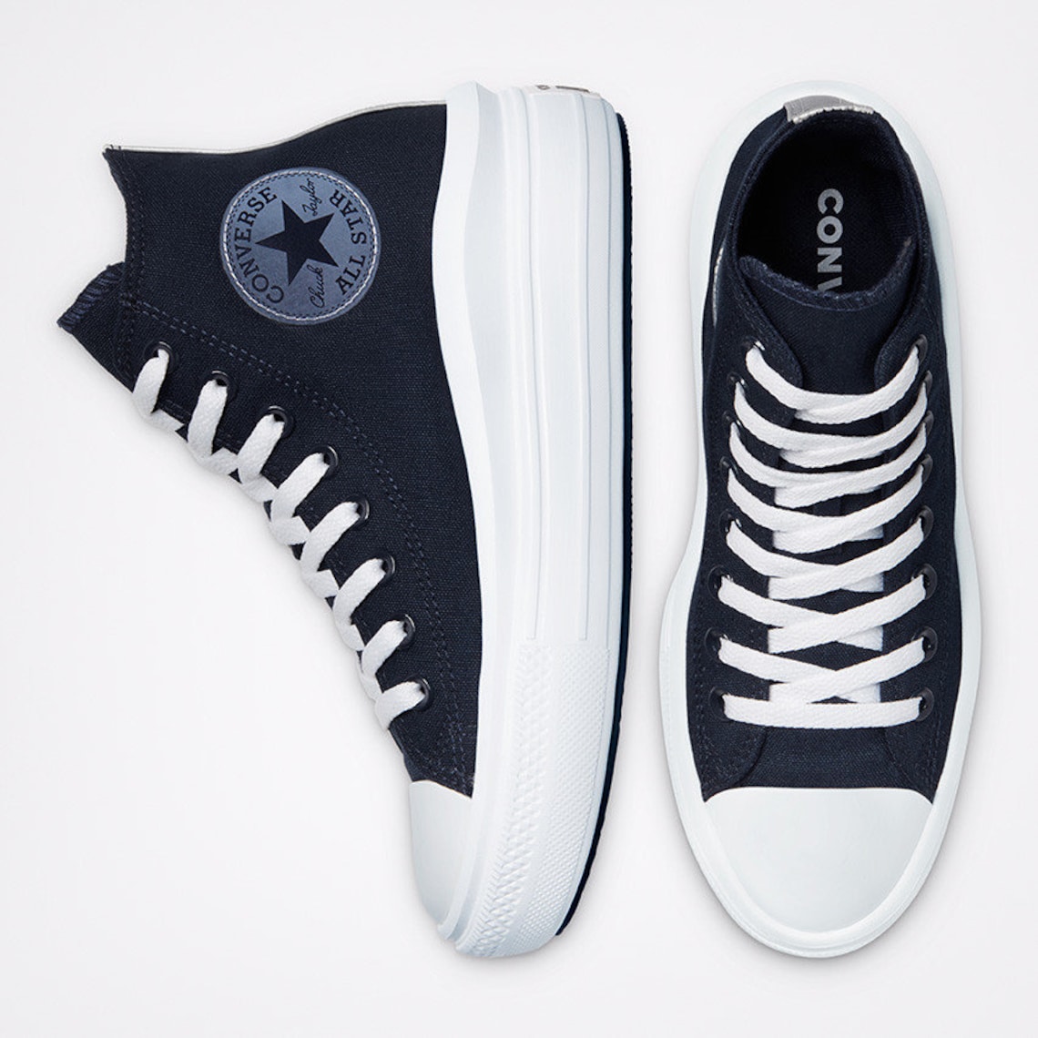 Navy Blue Converse High Obsidian Move White Boots Platform Etsy