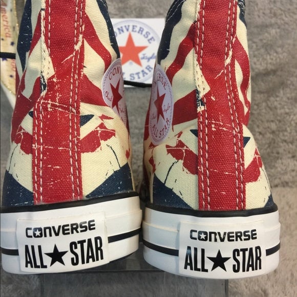 Converse Union High Top Ladies Men Chili Pepper UK Flag British English Swarovski Crystal Chuck Taylor Sneaker Trainer Shoe