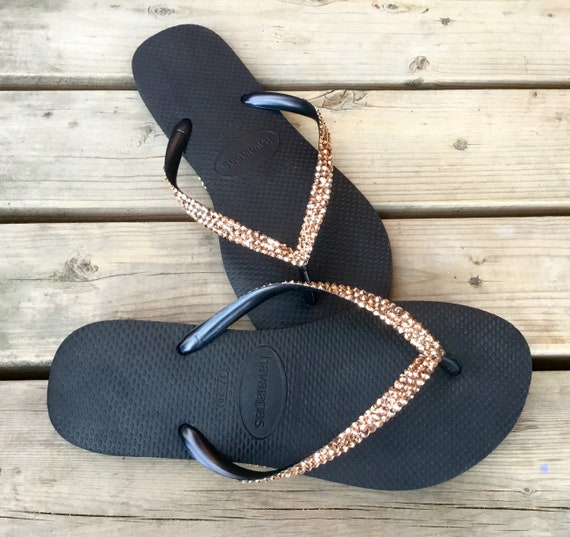 havaianas slim swarovski crystal flip flops in rose gold