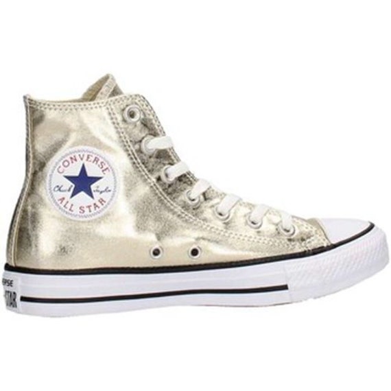 white and gold converse high tops