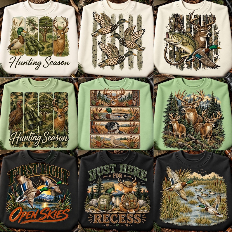 Hunting Season PNG Bundle, Deer, Duck, Fishing Designs (digital ...