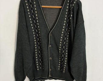Vtg 90s Florence Tricot Wool Blend Cardigan Sweater Mens L Italy Made Rockabilly