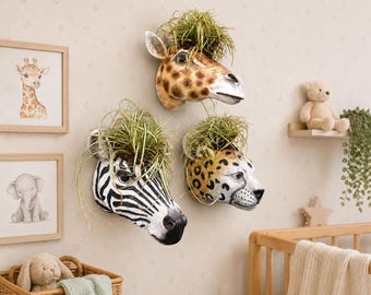 Animal Head Hanging Wall Mounted Planters Giraffe Leopard Zebra Planter Safari Animals Nursery