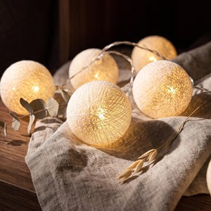 Boho bomullstussljusslinga, texturerad LED-girlang, mysig sovrumsdekoration (USB/batteri)