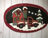 Red pickup truck decor pickup truck christmas penny rug farmhouse christmas decor country decor red truck penny rug pickup truck decor