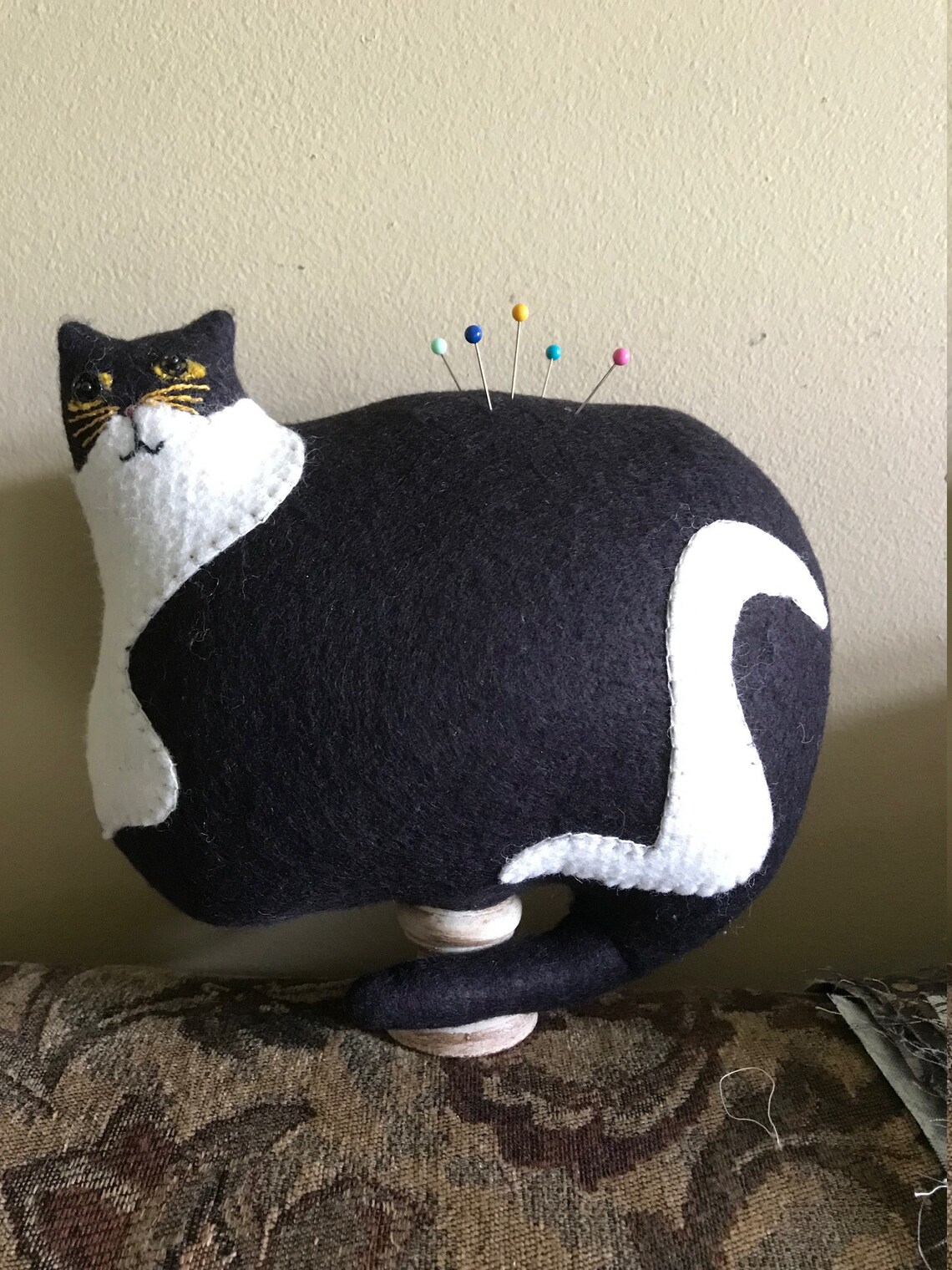 Folk Art Cat Vintage Cat Cat on spool Primitive Cat Black Etsy