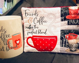 Gift Under 20 dollars, Coffee Mug Rug, Coaster, Placemat, Cafe, Perfect Blend, Friends, Mug Rug, Stocking Stuffer, Teacher Gift, Free Ship