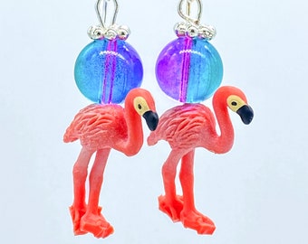 Pink Flamingo Earrings in Rainbow or Iridescent Black