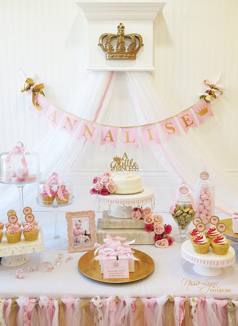 Pink And Gold Baby Shower Banner First Birthday Image 0