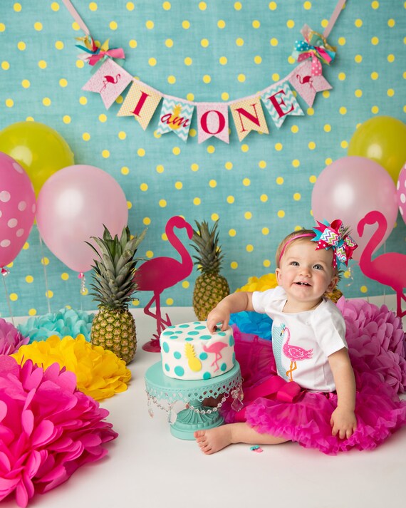 Pink Flamingo Banner 1st Birthday Girl Flamingo Banner Etsy