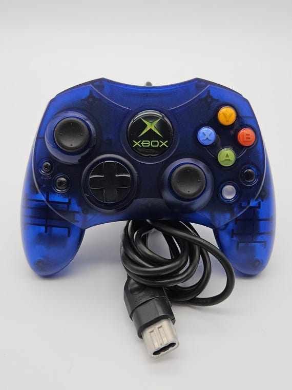 OEM Translucent Blue Original Xbox Controller S w/ Breakaway Cable - Cleaned, Tested, Working