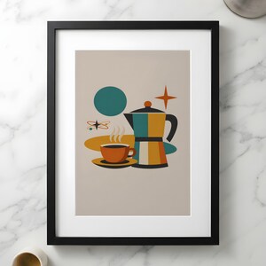 Mid Century Coffee Print | Retro Atomic Kitchen Wall Art | Digital Download