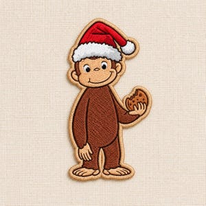 Christmas Monkey Embroidered Patch, Cute Santa Hat Iron On Patch, Holiday Animal Applique