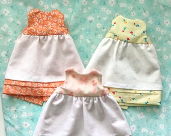 Doll Dress - Yellow - Pinafore - Bunny Doll - Rabbit Ragdoll - 100% Cotton - Reversible Dress - Pretend Play - For 15 Inch Doll