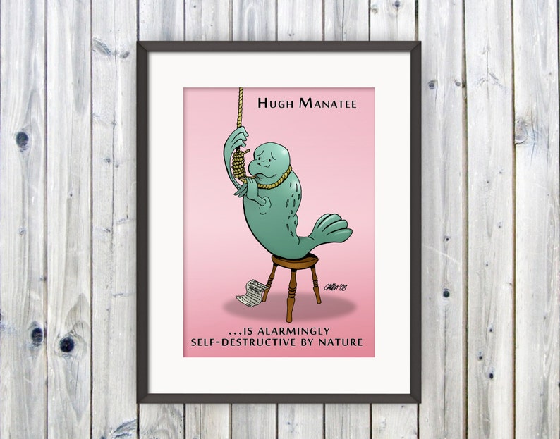 Funny Bathroom Art Hugh Manatee Pun Poster Funny Kitchen - Etsy UK