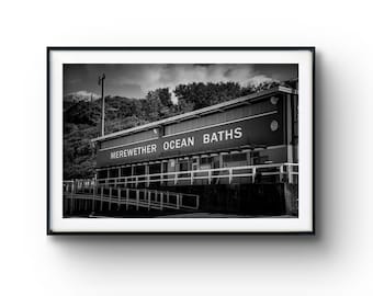 Kunstdruck „Küstenbäder“, Schwarz-Weiß-Wandbild „Merewether“, Küstenmotiv „Newcastle“, Kunstdruck, Wohnzimmerposter