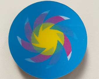 Handmade Lenticular Blue and Yellow Swirl Graphic