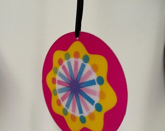 Handmade Lenticular Ornaments Magenta Yellow Mod Star