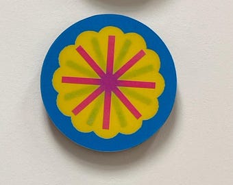 Handmade Lenticular Yellow Blue and Red Blue Star