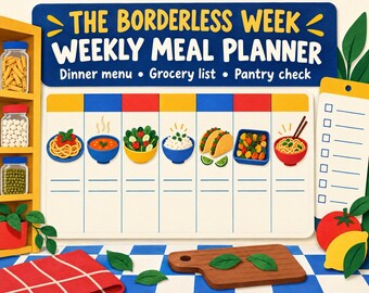 Fillable Weekly Meal Planner: Dinner Menu, Grocery List and Pantry Check, 6-Page PDF