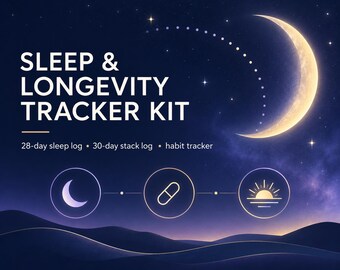 Sleep & Longevity Tracker Kit | 28-Day Log, Supplement Stack, Habit Planner (PDF)