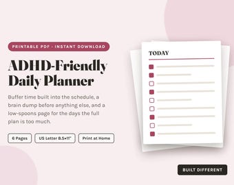 ADHD-Friendly Daily Planner | Time Blocking, Buffer Time, Low Spoons (PDF)
