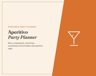 Aperitivo Party Planner: Small Plates, Drinks and Guest List, Fillable PDF