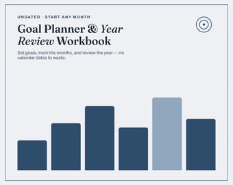 Undated Goal Planner & Year Review Workbook | 12-Month Tracker (PDF)