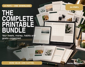 Printable Bundle: Meal Planner, Budget Tracker, Habit Tracker (14 PDFs)