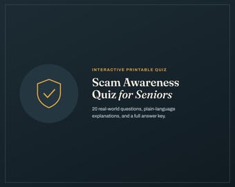 Scam Awareness Quiz for Seniors: 12 Message Examples with Answers, Printable PDF