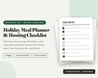 Printable Holiday Meal Planner: Thanksgiving and Christmas Hosting Checklist, 4-Page PDF