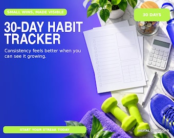 30-Day Habit Tracker Printable | Undated Goal Planner (Instant PDF)