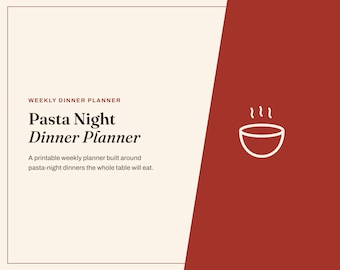 Pasta Night Dinner Planner: Guest List, Shopping and Prep Checklist, Fillable PDF