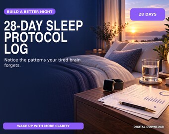 28-Day Sleep Tracker: Bedtime Habits and Weekly Review, Fillable PDF