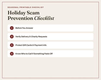 Holiday Scam Prevention Checklist for Seniors, 7-Page Fillable PDF