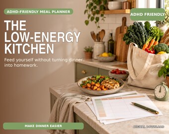 ADHD Meal Planner: Low-Energy Weekly Menu and Grocery List, Fillable PDF