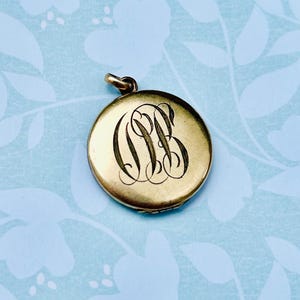 SALE Antique Locket - Round Locket in Gold Fill with Old Photo Inside - Monogram OB - Gift for Her - Jewelry Making
