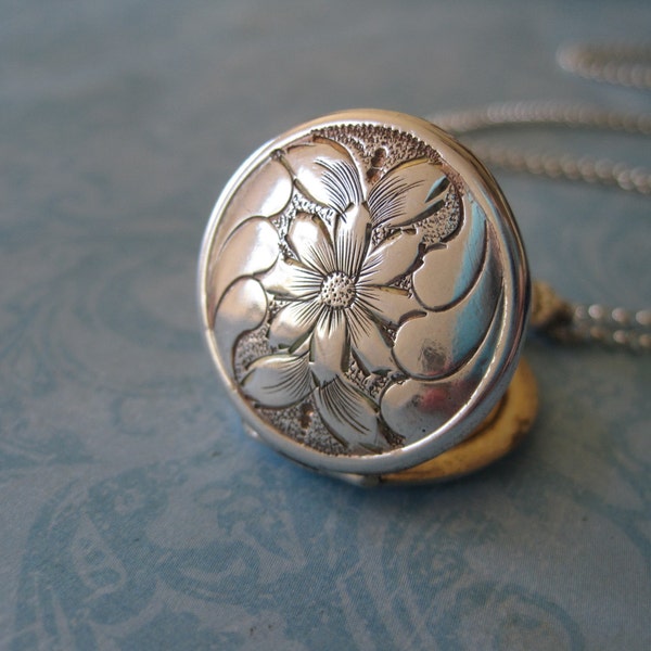 Vintage Locket, Sterling Locket with Flower and Swirls, Bliss Brothers, Wedding Locket, Gift for Her