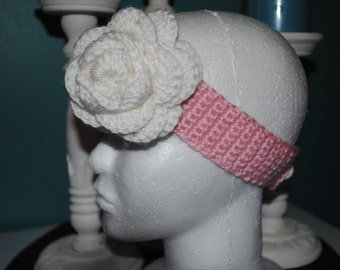 Headband, Rose Headband, Ladies Headband, Teen's Headband, Pink and White Headband