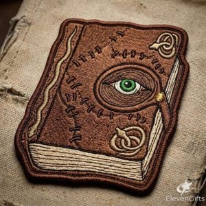 Spell Spellbook Eyeball Embroidered Patch Grimoire Witchcraft Iron On Large Backing Badge Dark Academia Magic Art