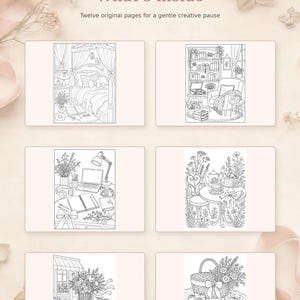 Libro para colorear "Pretty Little Pause", 12 páginas para colorear tranquilas e imprimibles.