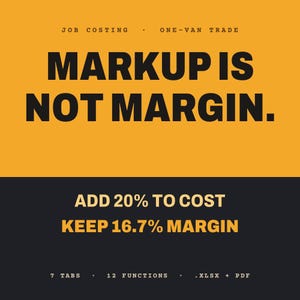 Job Costing Spreadsheet for Contractors, Markup vs Margin, Profit per Project (Excel .xlsx)