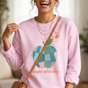 Taught With Love Sweatshirt or T-Shirt, Patchwork Apple Teacher Shirt, Dog Paw Heart Design, Cute Teacher Appreciation Gift, Animal Lover
