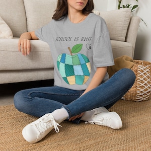 School Is Ruff apple patchwork T-Shirt | back-to-school teacher tee