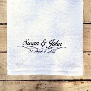 Personalized Embroidered Monogrammed Wedding date Hand and Bath Towel for him and her / Family towel