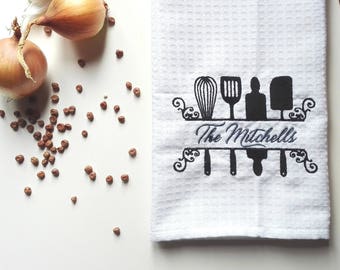 Pano de prato waffle com monograma: pano de prato de algodão personalizado